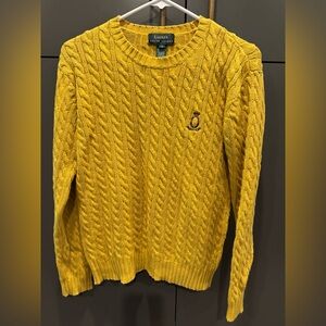 Lauren Ralph Lauren Women’s Cable Knit Sweater Size S Yellow Mustard Crest Logo